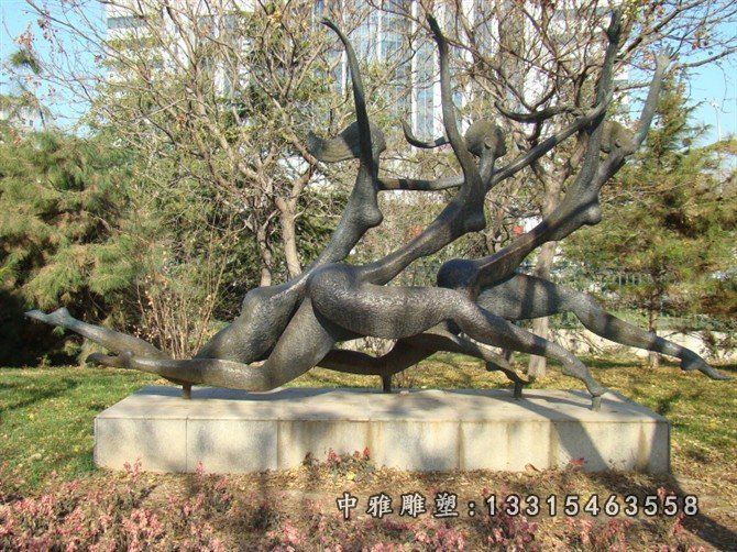 美女奔跑铜雕，公园抽象人物铜雕 (2)