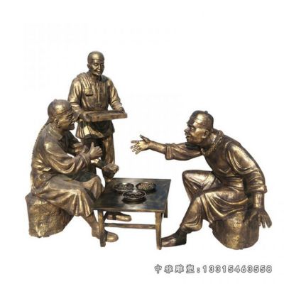 街道民俗猜拳人物铜雕