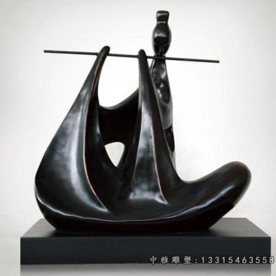 公园吹笛子美女铜雕