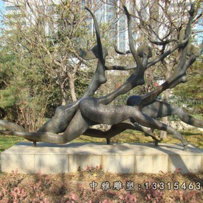 广场奔跑抽象人物铜雕