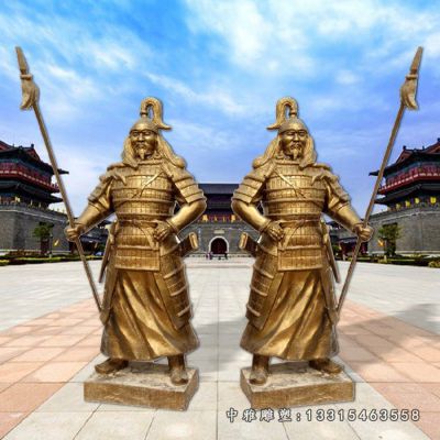 古代持刀将军铜雕 