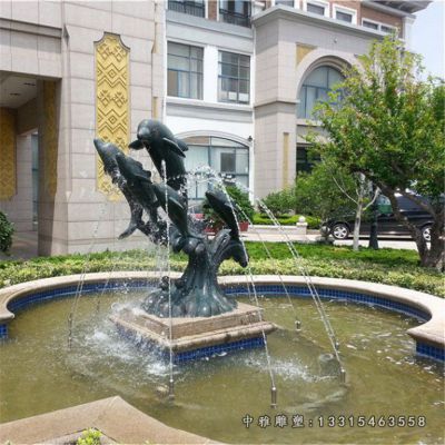 青铜海豚喷泉雕塑