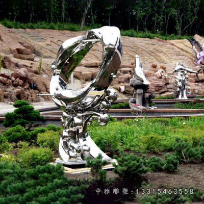 镜面不锈钢跳跃海豚雕塑
