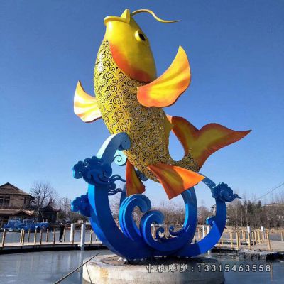 彩色不锈钢镂空鲤鱼雕塑